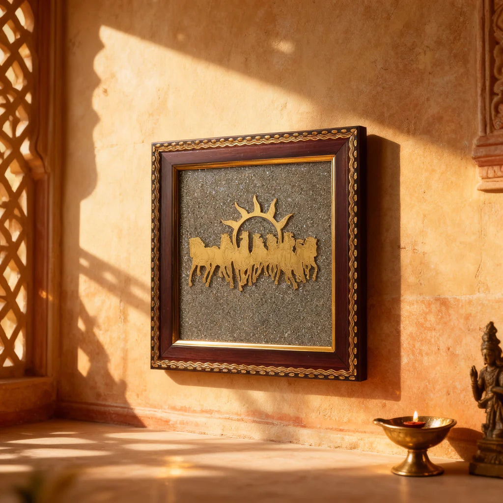 7 Horses on Raw Pyrite Frame